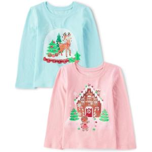 The Children’s Place Baby and Toddler All Holidays,Birthdays Long Sleeve Graphic T-Shirts,2 Pack(Holiday Snowglobe/Gingerbread House)