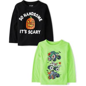The Children’s Place Baby and Toddler All Holidays,Birthdays Long Sleeve Graphic T-Shirts,2 Pack(Monster Trucks/Scary Handsome)