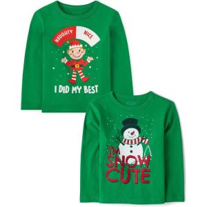 The Children’s Place Baby and Toddler All Holidays,Birthdays Long Sleeve Graphic T-Shirts,2 Pack(My Best/Snow Cute)