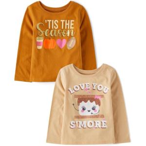 The Children’s Place Baby and Toddler All Holidays,Birthdays Long Sleeve Graphic T-Shirts,2 Pack(Tis the Season/Love You Smore)