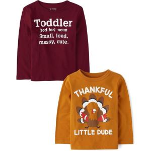 The Children’s Place Baby and Toddler All Holidays,Birthdays Long Sleeve Graphic T-Shirts,2 Pack(Toddler Definition/Thankful Dude)