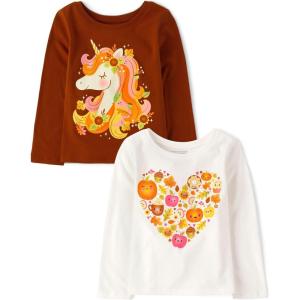 The Children’s Place Baby and Toddler All Holidays,Birthdays Long Sleeve Graphic T-Shirts,2 Pack(Turkey Heart/Unicorn)