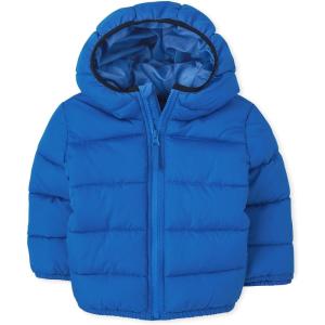 The Children’s Place Baby and Toddler Boys’ Medium Weight Wind-Resistant, Water-Resistant Puffer Jacket(Blue)