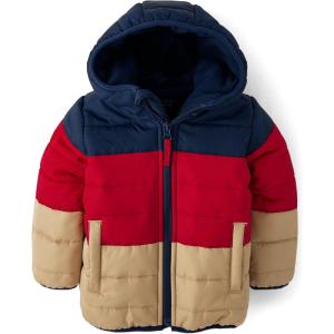 The Children’s Place Baby and Toddler Boys’ Medium Weight Wind-Resistant, Water-Resistant Puffer Jacket(Tidal Colorblock)