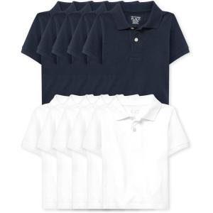 The Children’s Place Baby and Toddler Boys Short Sleeve Polo Shirt(Nautico/White 10-pack)