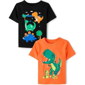 The Children’s Place Baby and Toddler Dinos,Animals,Cars Short Sleeve Graphic T-Shirts,2 Pack(Dino/Dino Blocks)