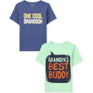 The Children’s Place Baby and Toddler Dinos,Animals,Cars Short Sleeve Graphic T-Shirts,2 Pack(Grandpas Buddy/Cool Grandson)