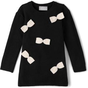 The Children’s Place Baby and Toddler Girls’ Long Sleeve Sweater Dress(Black Bows)