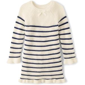 The Children’s Place Baby and Toddler Girls’ Long Sleeve Sweater Dress(Fair Ivory Stripes)