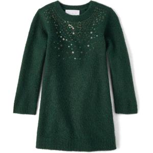 The Children’s Place Baby and Toddler Girls’ Long Sleeve Sweater Dress(Forest Green)