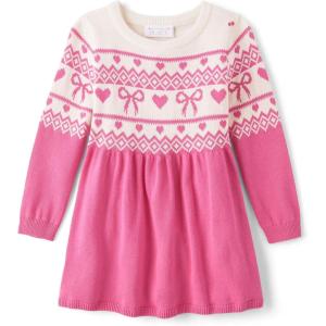 The Children’s Place Baby and Toddler Girls’ Long Sleeve Sweater Dress(Pink Fairisle)
