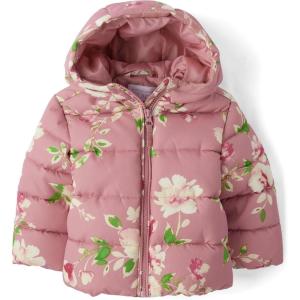 The Children’s Place Baby and Toddler Girls’ Medium Weight Wind-Resistant, Water-Resistant Puffer Jacket(Mauve Floral)