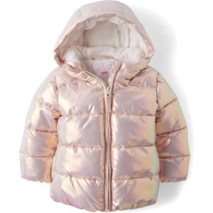 The Children’s Place Baby and Toddler Girls’ Medium Weight Wind-Resistant, Water-Resistant Puffer Jacket(Pink)