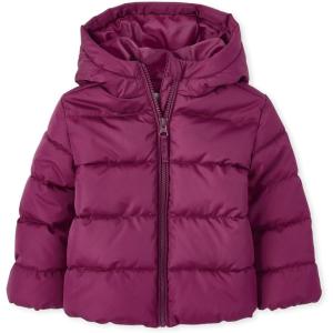 The Children’s Place Baby and Toddler Girls’ Medium Weight Wind-Resistant, Water-Resistant Puffer Jacket(Purple Rose)