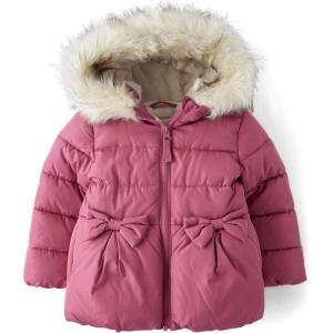 The Children’s Place Baby and Toddler Girls’ Medium Weight Wind-Resistant, Water-Resistant Puffer Jacket(Rose Heart Bubble)