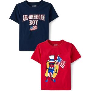 The Children’s Place Baby-Boys and Toddler All Holidays,Birthdays Short Sleeve Graphic T-Shirts,2 Pack(All American Boy/Hot Dog)