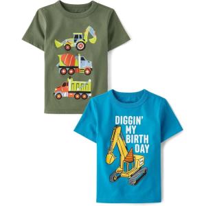 The Children’s Place Baby-Boys and Toddler All Holidays,Birthdays Short Sleeve Graphic T-Shirts,2 Pack(Diggin’ My Birthday/Construction)