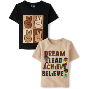 The Children’s Place Baby-Boys and Toddler All Holidays,Birthdays Short Sleeve Graphic T-Shirts,2 Pack(Peace Sign/Dream Lead Achieve Believe)