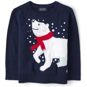 The Children’s Place Baby-Boys and Toddler Long Sleeve Crew Neck Pullover Sweater(Navy Polar Bear)