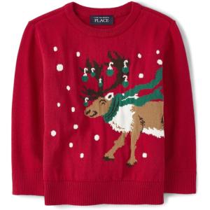 The Children’s Place Baby-Boys and Toddler Long Sleeve Crew Neck Pullover Sweater(Red Reindeer)