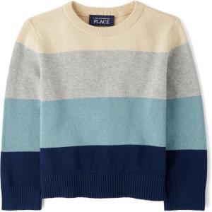 The Children’s Place Baby-Boys and Toddler Long Sleeve Crew Neck Pullover Sweater(Tidal Block Stripe)