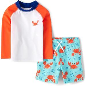 The Children’s Place Baby-Boys and Toddler Long Sleeve Rashguard and Swim Trunks, 2 Piece Set(Crab Set)