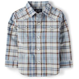The Children’s Place Baby-Boys and Toddler Poplin Long Sleeve Button Down Shirt(Western Plaid)