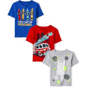 The Children’s Place Baby-Boys and Toddler School,Learning Short Sleeve Graphic T-Shirts,3 Pack(1st Day Preschool/Fire Truck/Rocket)