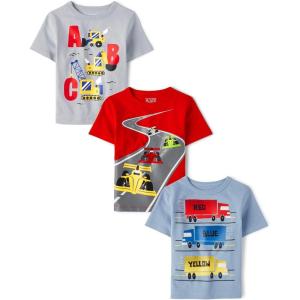 The Children’s Place Baby-Boys and Toddler School,Learning Short Sleeve Graphic T-Shirts,3 Pack(Alphabet Cars/Racecar/Trucks)