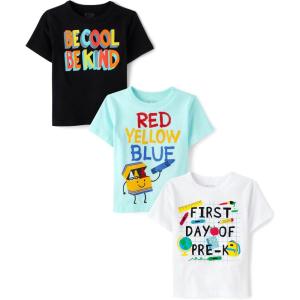 The Children’s Place Baby-Boys and Toddler School,Learning Short Sleeve Graphic T-Shirts,3 Pack(Be Cool/Colors/1st Day of Pre-k)