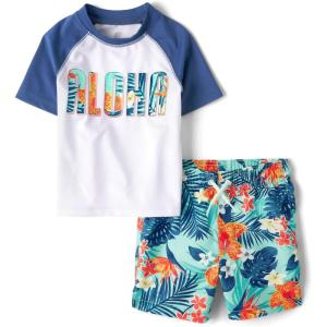 The Children’s Place Baby-Boys and Toddler Short Sleeve Rashguard and Bottoms(Aqua Aloha Set)
