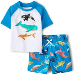 The Children’s Place Baby-Boys and Toddler Short Sleeve Rashguard and Bottoms(Coastal Whale Set)