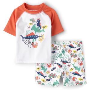 The Children’s Place Baby-Boys and Toddler Short Sleeve Rashguard and Bottoms(Hammerhead Friends)