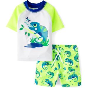The Children’s Place Baby-Boys and Toddler Short Sleeve Rashguard and Bottoms(Neon Lime)