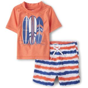 The Children’s Place Baby-Boys and Toddler Short Sleeve Rashguard and Bottoms(Surfboard Orange)