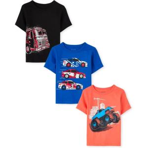The Children’s Place Baby-Boys and Toddler Sports,Cars,Trucks Short Sleeve Graphic T-Shirts,3 Pack(Fire Truck/Truck/Cars)