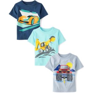The Children’s Place Baby-Boys and Toddler Sports,Cars,Trucks Short Sleeve Graphic T-Shirts,3 Pack(Monster Truck/Racecar/Construction)