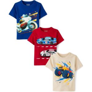 The Children’s Place Baby-Boys and Toddler Sports,Cars,Trucks Short Sleeve Graphic T-Shirts,3 Pack(Racecar/Monster Truck/Motorcycle)