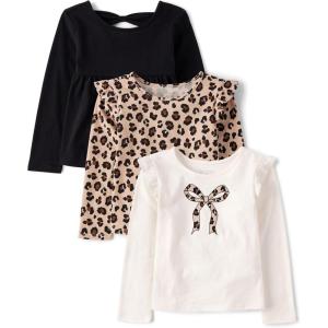 The Children’s Place Baby-Girls and Toddler Assorted Long Sleeve Knit Shirt(Leopard Bow/Leopard/Black)