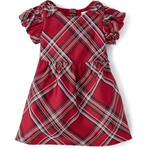 The Children’s Place Baby-Girls and Toddler Dressy Dress, Short Sleeve(Red Ochre Plaid)