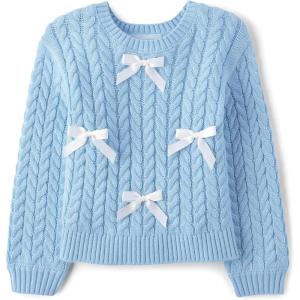 The Children’s Place Baby-Girls and Toddler Long Sleeve Crew Neck Pullover Sweater(Party Blue Bows)