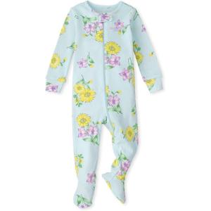 The Children’s Place Baby-Girls and Toddler Long Sleeve Zip-Front Snug Fit 100% Cotton 1 or 2 Piece Set(Blue Foral)