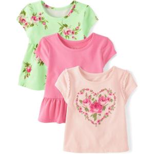 The Children’s Place Baby-Girls and Toddler Short Sleeve Everyday Casual Knit Shirt(Green Glow 3-pack)
