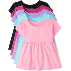 The Children’s Place Baby-Girls and Toddler Short Sleeve Everyday Casual Knit Shirt(Multicolor Empire 5-pack)