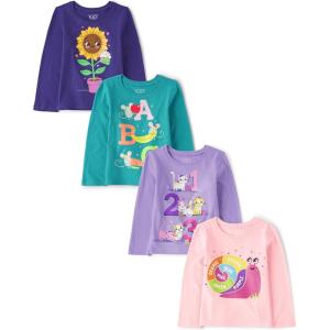 The Children’s Place Baby-Girls and Toddler Unicorns,Butterflies,Trends Long Sleeve Graphic T-Shirts,4 Pack(Abc/Color Wheel/Flower/123 3-pack)