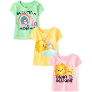The Children’s Place Baby-Girls and Toddler Unicorns,Butterflies,Trends Short Sleeve Graphic T-Shirts,3 Pack(Beautiful Mommy/Sunshine/Daddy Roarsome)