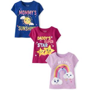 The Children’s Place Baby-Girls and Toddler Unicorns,Butterflies,Trends Short Sleeve Graphic T-Shirts,3 Pack(Love Family/Mommy Sunshine/Daddys Star)