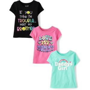 The Children’s Place Baby-Girls and Toddler Unicorns,Butterflies,Trends Short Sleeve Graphic T-Shirts,3 Pack(Mom/Daddys Girl/Brother)