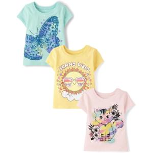 The Children’s Place Baby-Girls and Toddler Unicorns,Butterflies,Trends Short Sleeve Graphic T-Shirts,3 Pack(Sun/Cat/Butterfly)