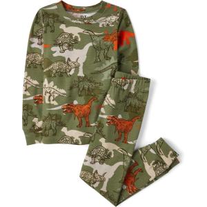 The Children’s Place Boys’ 100% Cotton Long Sleeve Top and Pants, 2 Piece Pajama Set(Dino Camo)